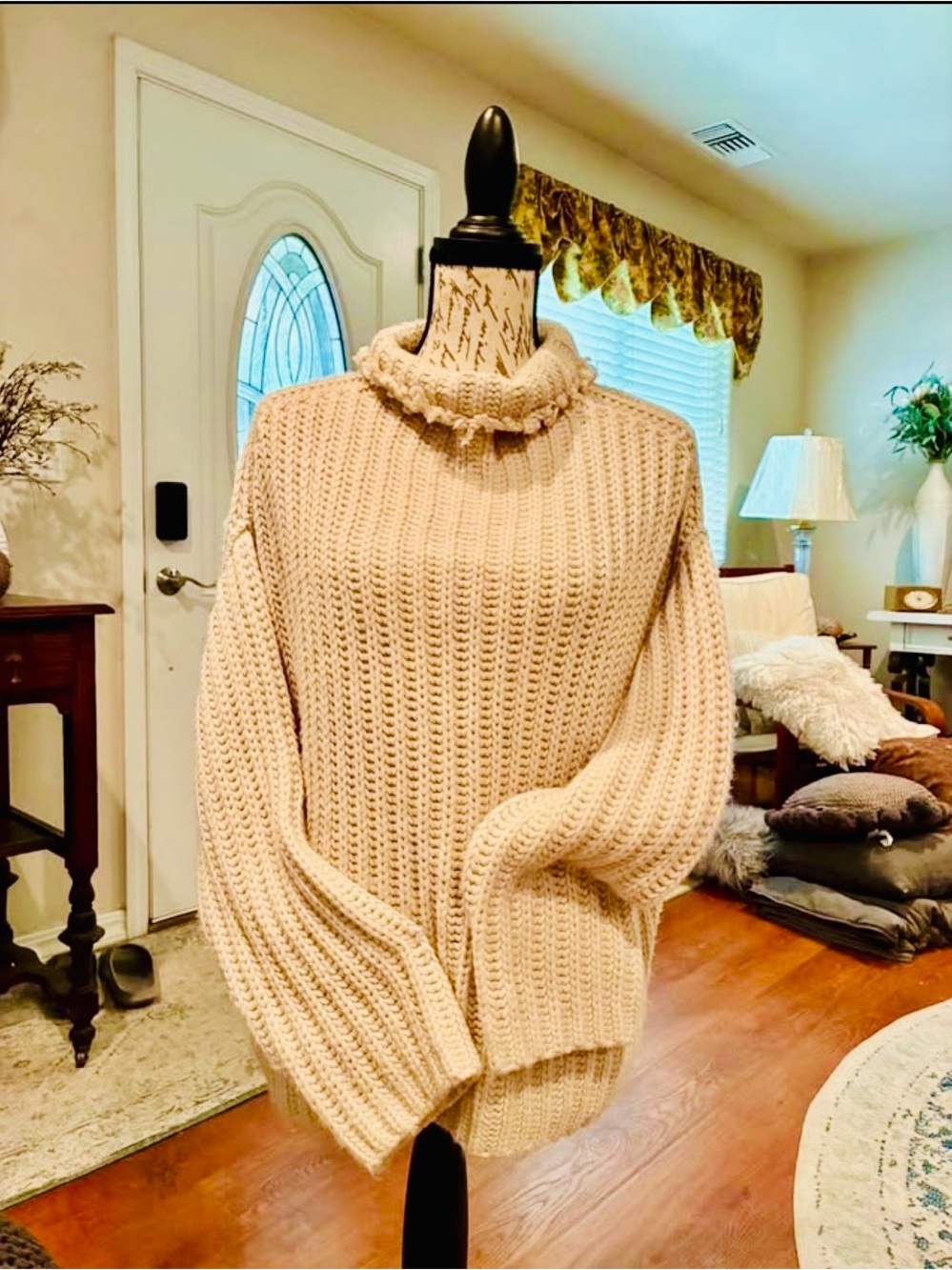 For The Republic Cream Chunky Ribbed Turtleneck Sweater